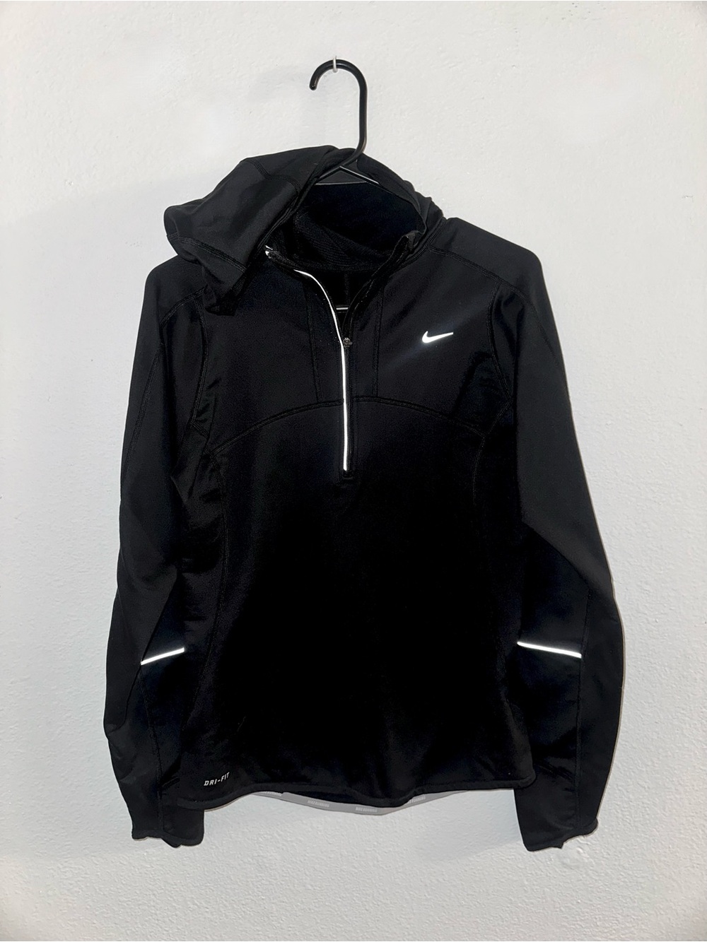 Nike Dri-FIT Black Hooded Half Zip Running Pullover Jacket Small